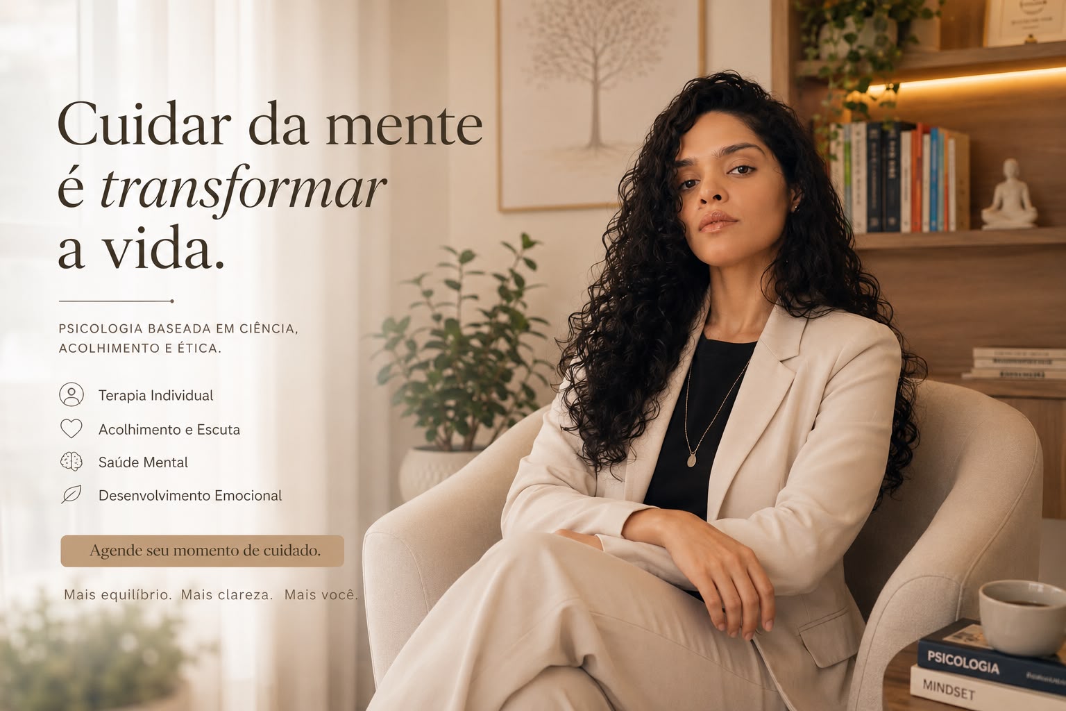 Samanda Inês, psicóloga clínica, em seu consultório